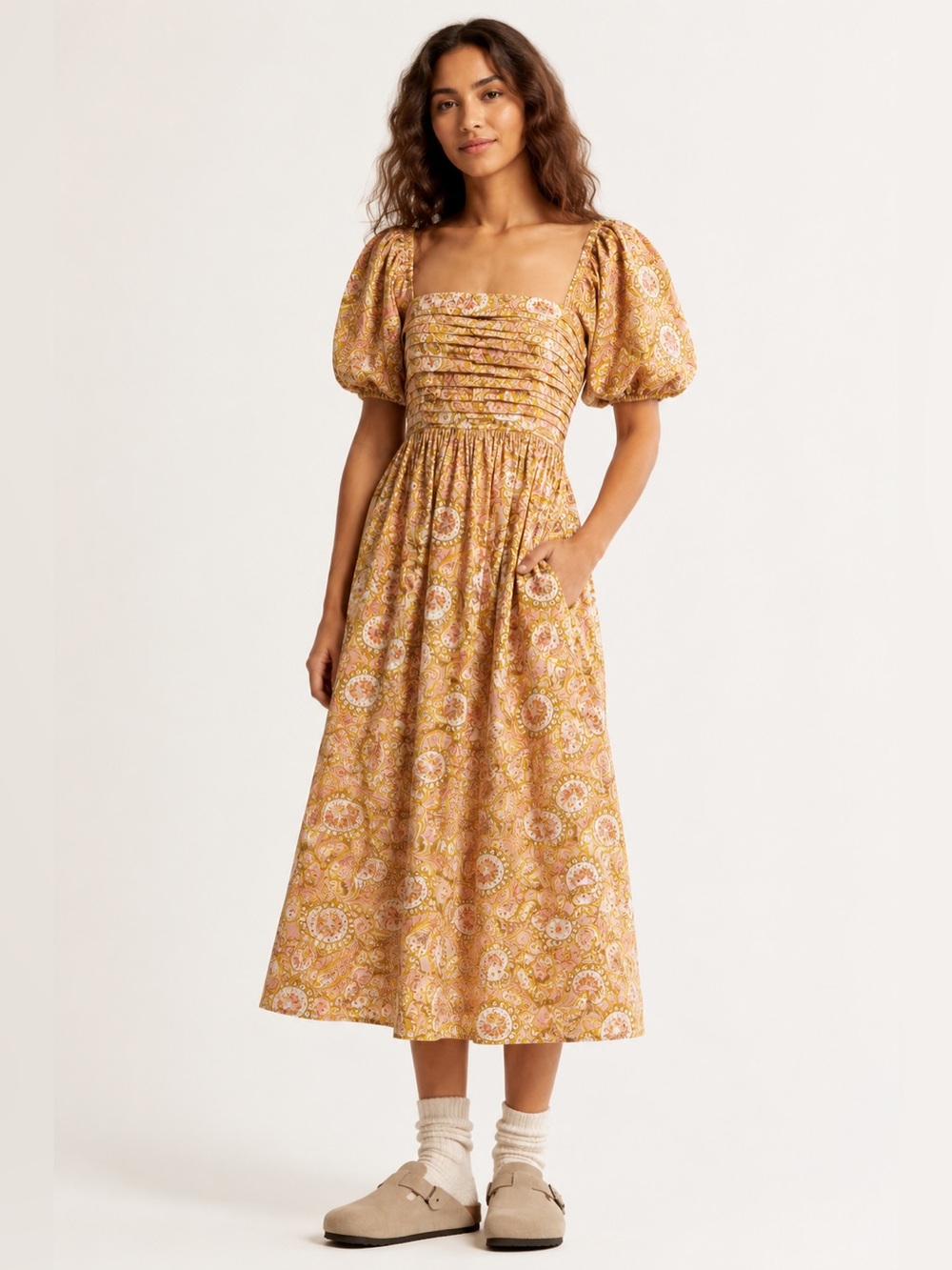 o.p.t Anthropologie Paisley Puff Sleeve River Midi Dress